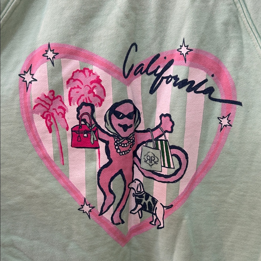 Roller Rabbit Mint Crewneck Sweatshirt with Pink Floral Graphic - Picture 4 of 4